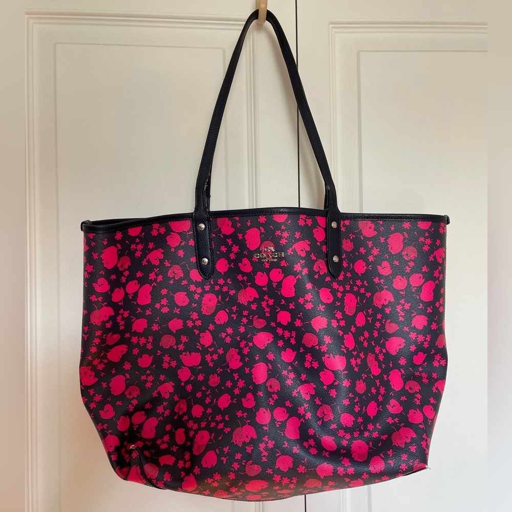 Reversible Coach Pink and Navy Floral Tote